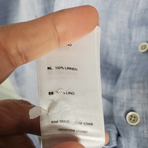 Rochester Button Front Collared Short Sleeves Linen Blue Top Sz 2XL - Picture 7 of 11